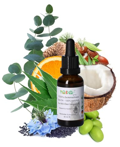 YODO’s Zeckenschreck, 100% natürlicher Zeckenschutz, Zeckenöl für Hunde zur Zeckenabwehr aus 7 hochwertigen BIO-Ölen hergestellt, 30ml Eukalyptus