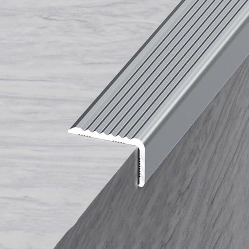 Bordo Della Scala Rifinitura In Alluminio Scanalato Scale, 3 Pezzi * 0,9 M L-Forma Antiscivolo Scale Bordo Protettore, Naso Della Scala Modanatura Battistrada Cap Facile Da Installare(Iron Gray,100mmx