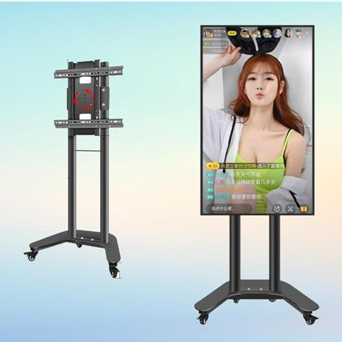 LCD-TV-ram, golvstativ – mobilvagn för 32–60 tums TV-apparater, höjdjusterbart skärmstativ, mobil stativvagn med hjul, 0–90° horisontell och vertikal skärmrotation, upp till 100 kg viktkapacitet