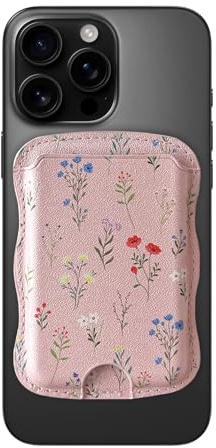 ZCDAYE Magnetic Phone Card Holder MagSafe-Wallet,Leather Wavy Floral Card Case Cute Pattern, RFID Blocking,Slim Women Phone Card Cases Wallet for iPhone 16/15/14/13/12 Series, Fit 3 Cards(Wildflower)