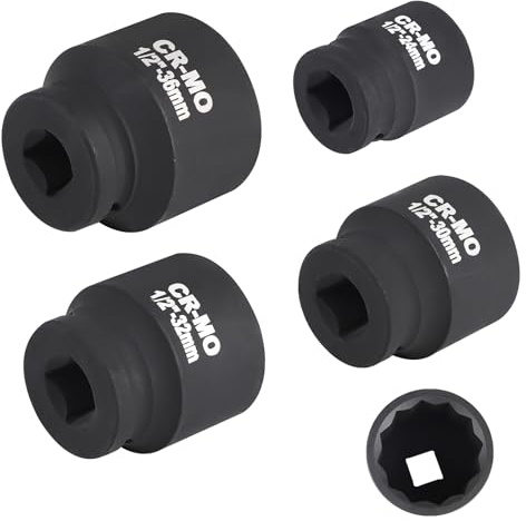 MIGUBIGU 4 Stück 1/2 Zoll Vielzahn Nusskasten 24/30/32/36 mm, 12 Kant Schlagschrauber Nüsse Set, Chrom-Vanadium-Stahl Vielzahn Nuss Satz, Socket Spanner Set
