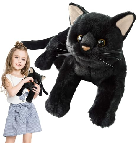 Generisch Schwarze Katze Stofftier, Plüschkatze für Kinder,Kuschel-Cartoon-Katzenpuppe, weiches Plüschtier - Plüschtierfigur für Zuhause, Schule, Arbeitsplatz, Autoinnenraum