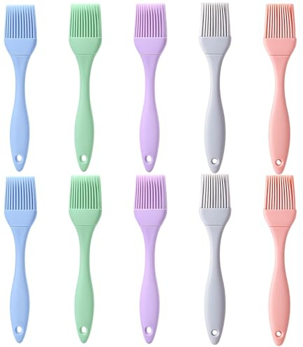 10 Stück Silikonpinsel, Küchenpinsel und Backpinsel Set, Spülmaschinenfest und Hitzebeständig, Ideal für Grillen, Backen und Kochen, Farbsortiert in Grün, Grau, Blau und Lila, Länge 16.9 cm