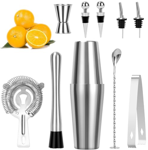 FoiiLiio Boston Cocktail Shaker Set,10 pcs Coktailmixset,Edelstahl Cocktail Set mit Zubehör für Männer,Professional Bartender Accessories,Bar Zubehör Edelstahl