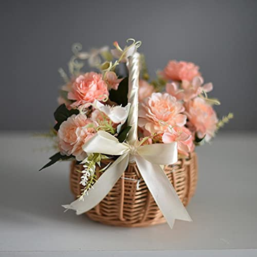 Cocoarm Panier de Fleurs en Rotin et Osier, Matériau Naturel tissé à la Main, Rangement Multifonctionnel pour Fleurs et Pique-Nique, 19x10x28cm (White #96)