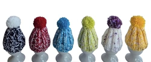 6 er Set Eierwärmer mit Puschel Pompom handgestrickt Pudelmütze viele Farben bunt reine Handarbeit Handmade gestrickt Geschenk Idee
