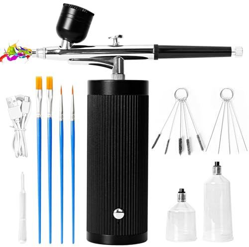 Kit de Aerógrafo con Compresor, Pistola de Cepillo de Aire Recargable, Kit de Aerógrafo Inalámbrico Portátil para Diseño de Uñas, Decoración de Pasteles, Maquillaje, Modelado de Tatuajes, Color de