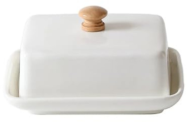 Beurrier rectangulaire en céramique avec couvercle for conserver la fraîcheur, boîte large multifonctionnelle poignée supérieure pour Cuisine(White)