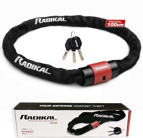 RADIKAL RK466 Lucchetto Bicicletta Antifurto, Catena Antifurto Acciaio, ø6 mm 100 cm, Chiusura Girevole Coperchio, Catena Leggera Flessibile, Antifurto Moto, Blocco Sicurezza Scooter Elettrico Bici