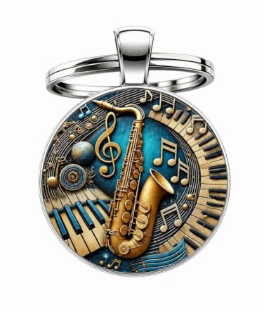 Porte-clés, bijou de sac saxophone piano et clé de sol.