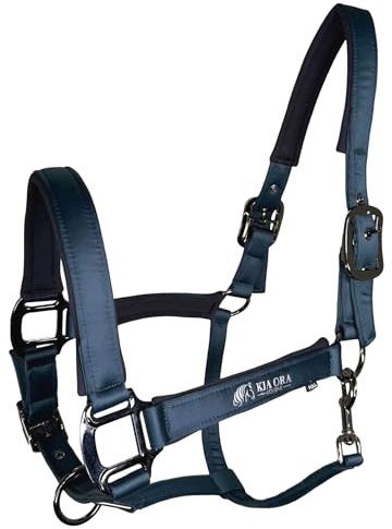 Kia Ora Pferde Stallhalfter Satin – gepolstertes Halfter für Pony, COB, Full – verstellbar mit Gunmetal Zink-Beschlägen (Jägergrün, Pony)