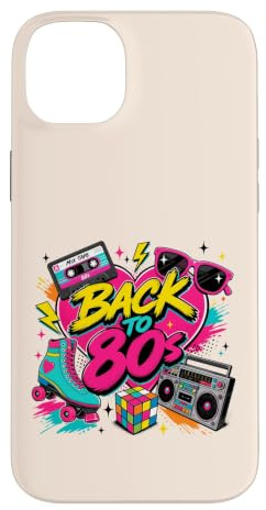 Back to 80s Nostalgia Roller Skate Boombox Cassette Tape Années 80 Coque pour iPhone 14 Plus