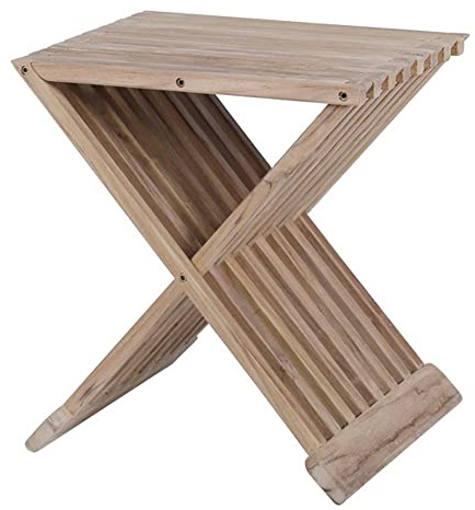 MP Klapphocker Teak massiv - Couchtisch oder Gartenklapphocker, 40 x 32 x 43 cm, FSC-zertifiziert, Hellbraun, Teakholz, Rustikal, Funktional, Casual