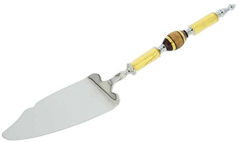 Glass Of Venice Italian Murano Glass Cake Server - Gold Purple Stripes