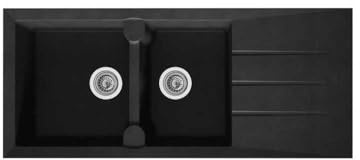 STRADOUR Evier cuisine a encastrer 2 bacs + 1 égouttoir Aloa - Résine - 116 x 50 cm - Noir