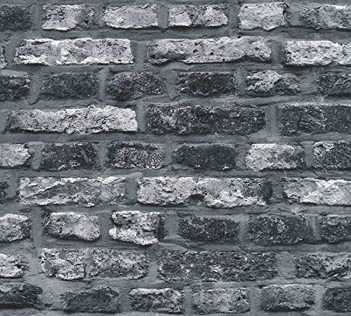 A.S. Création Vliestapete Il Decoro Tapete in Vintage Backstein Optik Industrial Loft Style 10,05 m x 0,53 m grau schwarz Made in Germany 362812 36281-2