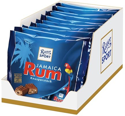 Ritter Sport Jamaika Rum Knusperstück Beutel, Knusperstückchen mit echtem Jamaica Rum, gefüllte Vollmilchschokolade, geeignet für Muttertag und Vatertag, 10 x 200 g