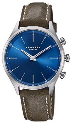 KRONABY Uhr Smart Herren Hybrid aus Edelstahl und Leder Braun | Analog-Smartwatch, Wasserdicht 10 ATM S3759/1, Musiksteuerung, Schrittzähler, Anrufbenachrichtigung und -ablehnung, Sekel