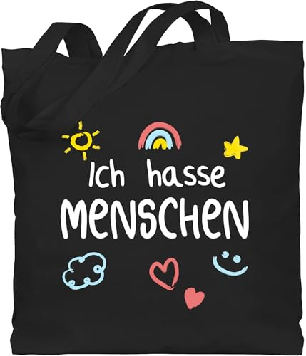 Shirtracer - Baumwolltasche - Sprüche Statement - Ich hasse Menschen Kinderschrift - weiß