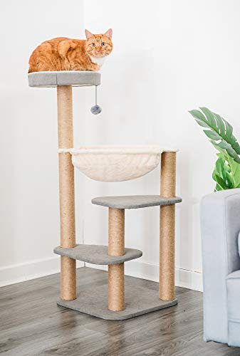 FiNeWaY 105cm Large 4 Tier Cat Tree Scratcher Scratching Kitten Climb Post Sisal Toy Activity With Plush Hammock Game