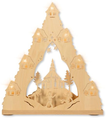 weigla - Lichterspitze original Erzgebirge I Motiv Seiffener Kirche I Lichterbogen Weihnachten I 7 Lampenkerzen + 1 Ersatzlampe I 7 x 34 V, 3 W, E10 I beleuchtete Weihnachtsdeko innen I aus Holz