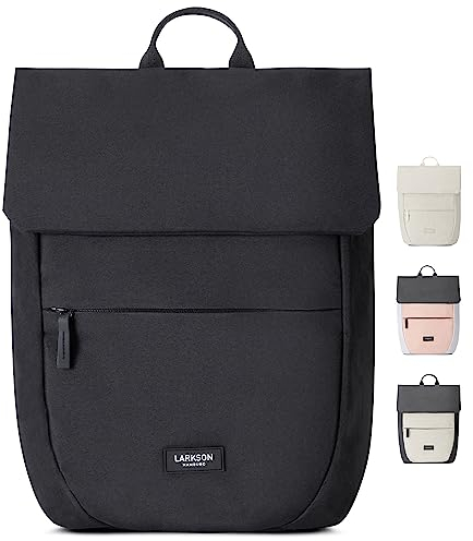 LARKSON Mochila Mujer Pequeña Negra - RONJA - Mochila Moderna y hecha de Botellas de PET recicladas para la Universidad, el Ocio o el Trabajo - Repelente al Agua y Compartimento para Portátil