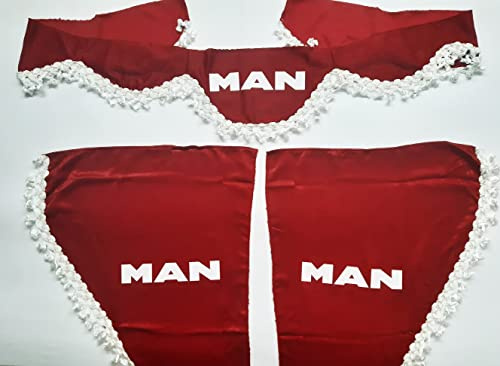 VNVIS Set 3 Rideaux décoratifs en Peluche avec Pompons Blancs pour camions Man TGX TGA TGM (Rouge)