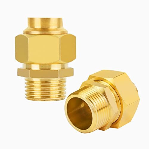 Kinchoix 2 pcs 3/4'' Brass Pipe Fittings Metal Hex Nipple Brass Tone NPT Male Thread Pipe Adapter