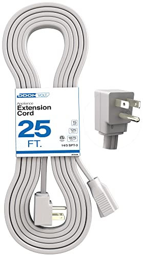 Appliance Extension Cord - 25ft Heavy Duty Gray Extension Wire for Air Conditioner, Refrigerator, & All Major Appliances - 14 Gauge High Voltage 3 Prong Flat-End Appliance Cord, for Indoor use