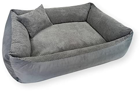 4L Textil Teo Kuscheliges Hundebett Bezug abnehmbar und waschbar Hundekorb mittelgroße Hunde Hundekissen flauschig Hundekörbchen Hundesofa (100x80 cm, Dunkelgrau)