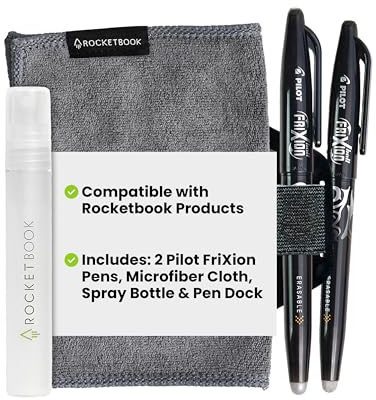 Rocketbook Smart-Notebook-Zubehör-Set – 2 schwarze FriXion-Stifte, 1 Sprühflasche, 1 Mikrofasertuch und 1 Stiftstation Zubehör – Schreiben, Scannen, Löschen, Wiederverwenden ACC-K-A1