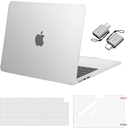 MOSISO Kompatibel mit MacBook Air 13 Zoll Hülle M4 M3 M2 2025 2024-2022 A3240 A3113 A2681,Hartschale Hülle für MacBook Air 13,6 Zoll&Tastaturabdeckung&Displayschutz&Typ-C Adapter, Frost