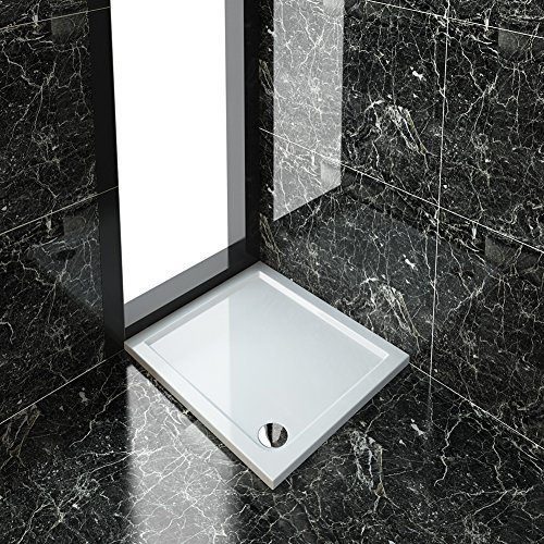 ELEGANT 900 x 800 x 40 mm Rectangular Stone Shower Tray for Shower Enclosure Cubicle + Waste Trap