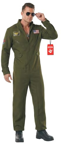 Morph Pilotdräkt Herrar - Komplett Aviator Jumpsuit Kostym med Pilotsolglasögon & Hundtagg för Vuxna Herrar