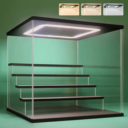 NONEMEY Clear Acrylic Display Case Stand with LED Light 2/3/4/5/6 Tier Storage Box Showcase Dustproof Organizer Box for Collectibles (5Tier 12.4x12.2x12inch,31.5x31x30cm )