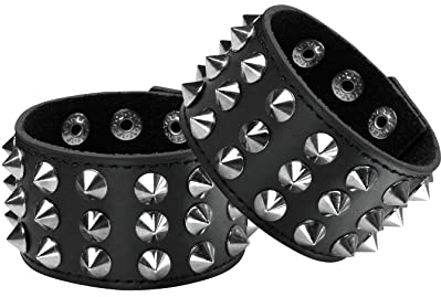 Eigso Pulsera de piel con hebilla estilo gótico y pirata, rock, punk, motociclista, para hombres y mujeres, 8.5 inch, Cuero, No es una piedra preciosa