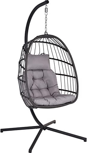 Decor Space Sillón balancín colgante plegable para jardín y porche de ratán con cojín