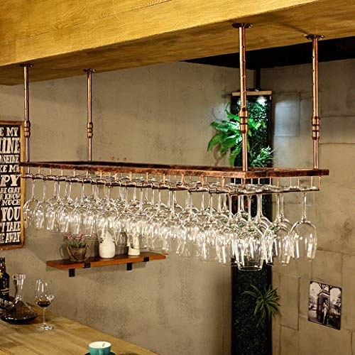Bottle Holder Glass Holder Hanging Wine Glass Hanger Rack Shelf Iron Storage Stemware Upside Down(Brass 90 * 35cm)
