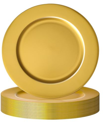 Hoemwarm 18 Pcs Golden Charger Plates Bulk,13 Inch Plastic Gold Dinner Round Tray Charger Tableware Dish for Table Setting Wedding Holidays Party Decor