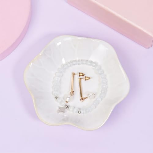 Nideen White Trinket Dish, Ceramic Jewellery Dish for Women, Jewellery Tray Plate Gifts for Women