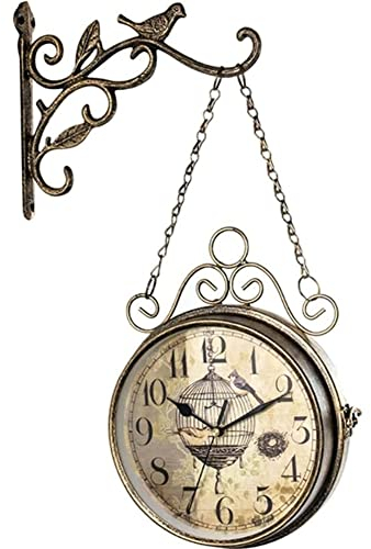 Antik Retro Bahnhofsuhr Retro doppelseitige Wanduhr, wandmontierte Zentralstationuhr, Vintage zwei Gesichter klassische Wandhängeuhren for Wohnzimmer Terrasse Veranda Garten im Freien Dekorative Dekor