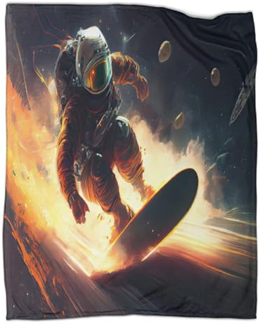 AAHARYA Flanell-3D-Astronauten-Skateboard-Decke, weiche Plüsch-Bettwäsche, Sofa-Couch-Überwurf, gemütliche Heimdekoration, Decken, Bürodecke, Nickerchen, 127 x 152 cm