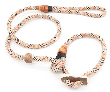 Retriever-Leine/Moxonleine Elegant-Style | handgefertigte Hundeleine aus Tau mit Halsbandfunktion & Horn-Stopper | 10mm – kraftvoll, stilvoll & komfortabel | Training, Alltag & Spaziergang