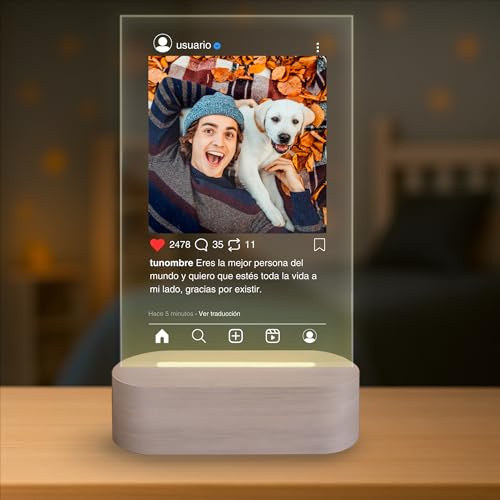 Lámpara Personalizada - Lampara con Foto y con Texto, Regalos Originales, Luz LED, Regalo para Pareja, Amigos, Familiares, Regalos Personalizados, Placa de Metacrilato con Luz (INSTAGRAM)