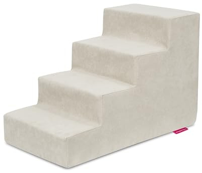 Badum - Hundetreppe für Kleine Hunde - Katzentreppe - 40 cm hoch, 4 Stufen, mit Antirutsch-Boden, Bezug Abnehmbar & Waschbar - aus Schaumstoff - Hundetreppe Bett, Haustiertreppe - Hellgrau
