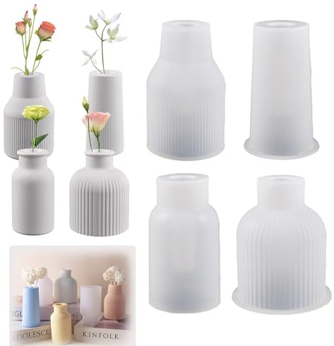 4 Piezas Moldes Resina Silicona Floreros, Moldes Para Silicona, Para Maceta de Resina Epoxi, Para Decoración de Oficina Decoración de Mesa Manualidades de Bricolaje, Apto Para Resina, Yeso o Cemento