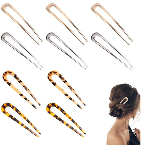 FUIPVGI 10 Stück U Förmige Haarnadeln Haarnadel-Stick Metall U-förmige Haarnadel Französischer Stil Zelluloseacetat Hochsteckfrisur Chignon Pins Updo Haarspangen für Frauen und Mädchen(Mehrfarbig)
