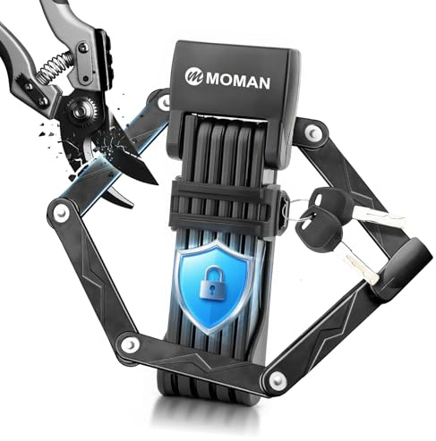 Lucchetto Pieghevole per Bici, Moman Antifurto Pieghevole Portatile Lucchetto per Bicicletta 80cm Alta Sicurezza Acciaio Temprato con Supporto & 2 Chiavi di Sicurezza per Bici Moto E-Scooter, Nero