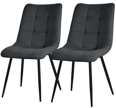 ML-Design Set de 2 Chaises de Salle à Manger Anthracite, avec Revêtement en Tissu Polyester et Pieds Métalliques Noirs, Chaises de Cuisine avec Dossier, Chaises Rembourrées pour Salon Bureau Chambre
