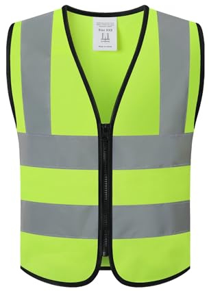 HATAUNKI Kids Safety Vest Hi Vis Vest with Zipper Front Kids Reflective Vest High Visibility Vests for Costume Running Cycling (Yellow-ET18, Small)